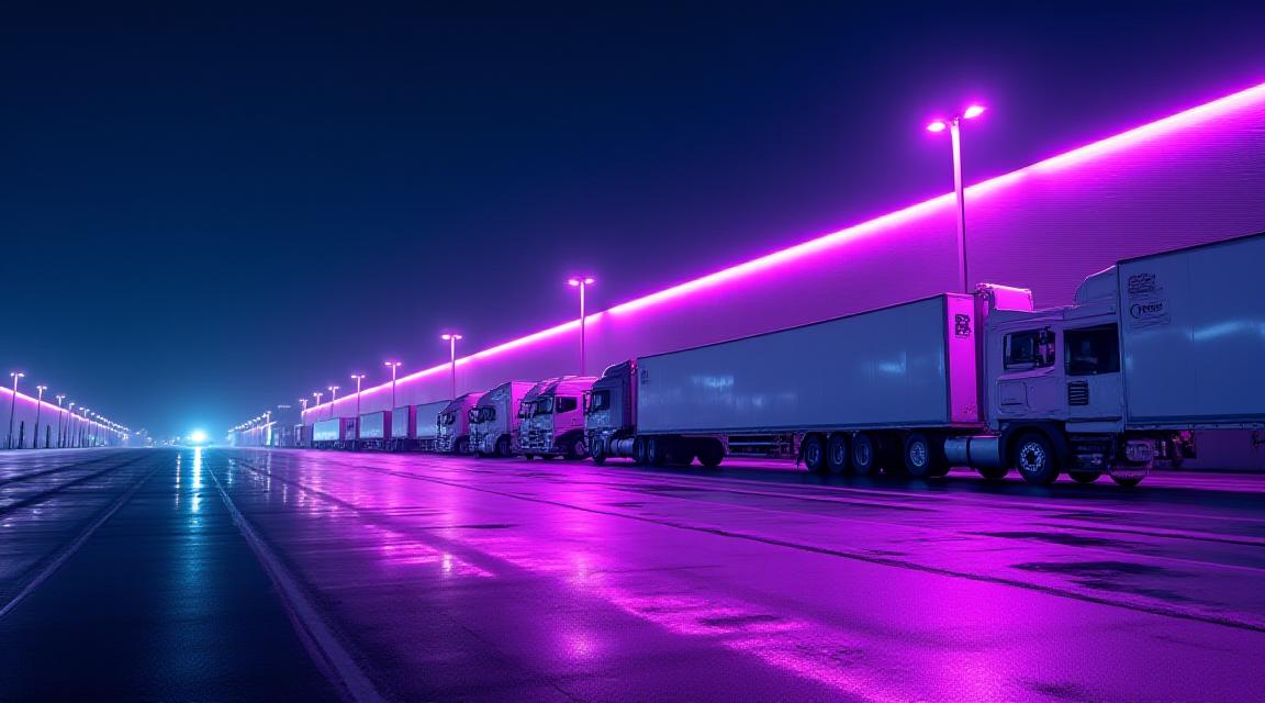 Modern logistics cargo hub at night
